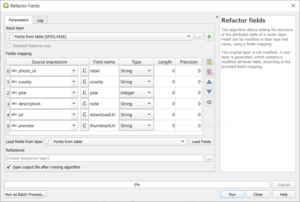 refactor fields dialog